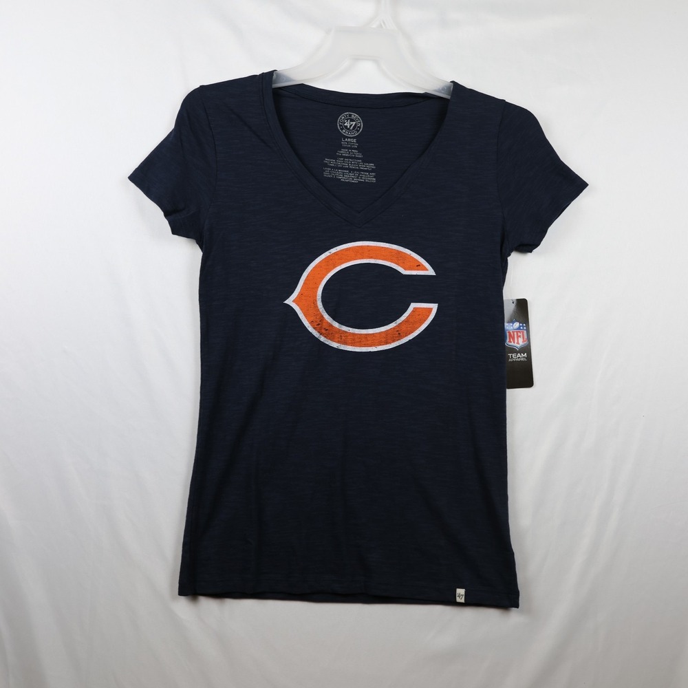 Chicago Bears Shirt Womens Large NFL Football V Neck Tee Team Apparel 47 Brand